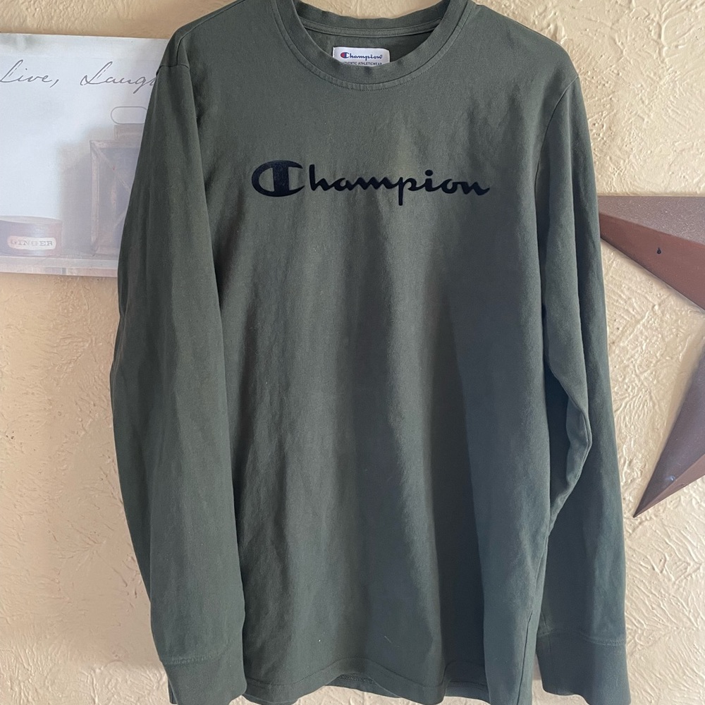 Authentic Mens Green Champion Athletic Wear Long Sleeve Shirt